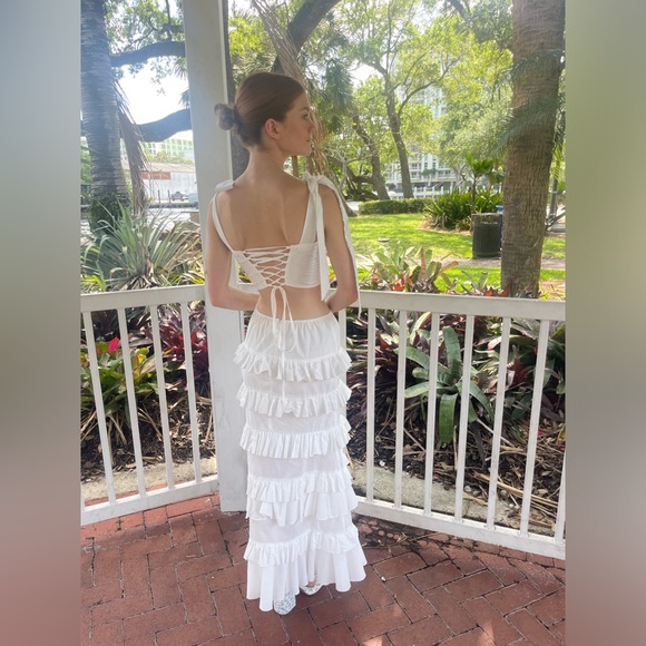 White 2-Piece Crop Top and Maxi Ruffle Skirt Set - Picture 9 of 10